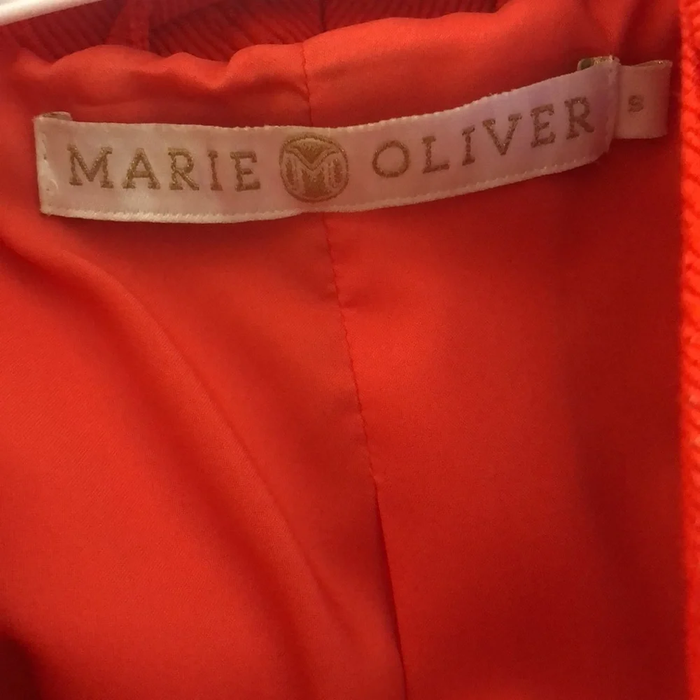 Marie Oliver Brilliant Red Orange Spring Open Moto Fringe Blazer Jacket Pockets